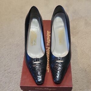 Vintage RITZ Salvatore Ferragamo Black Heels with Silver Accents